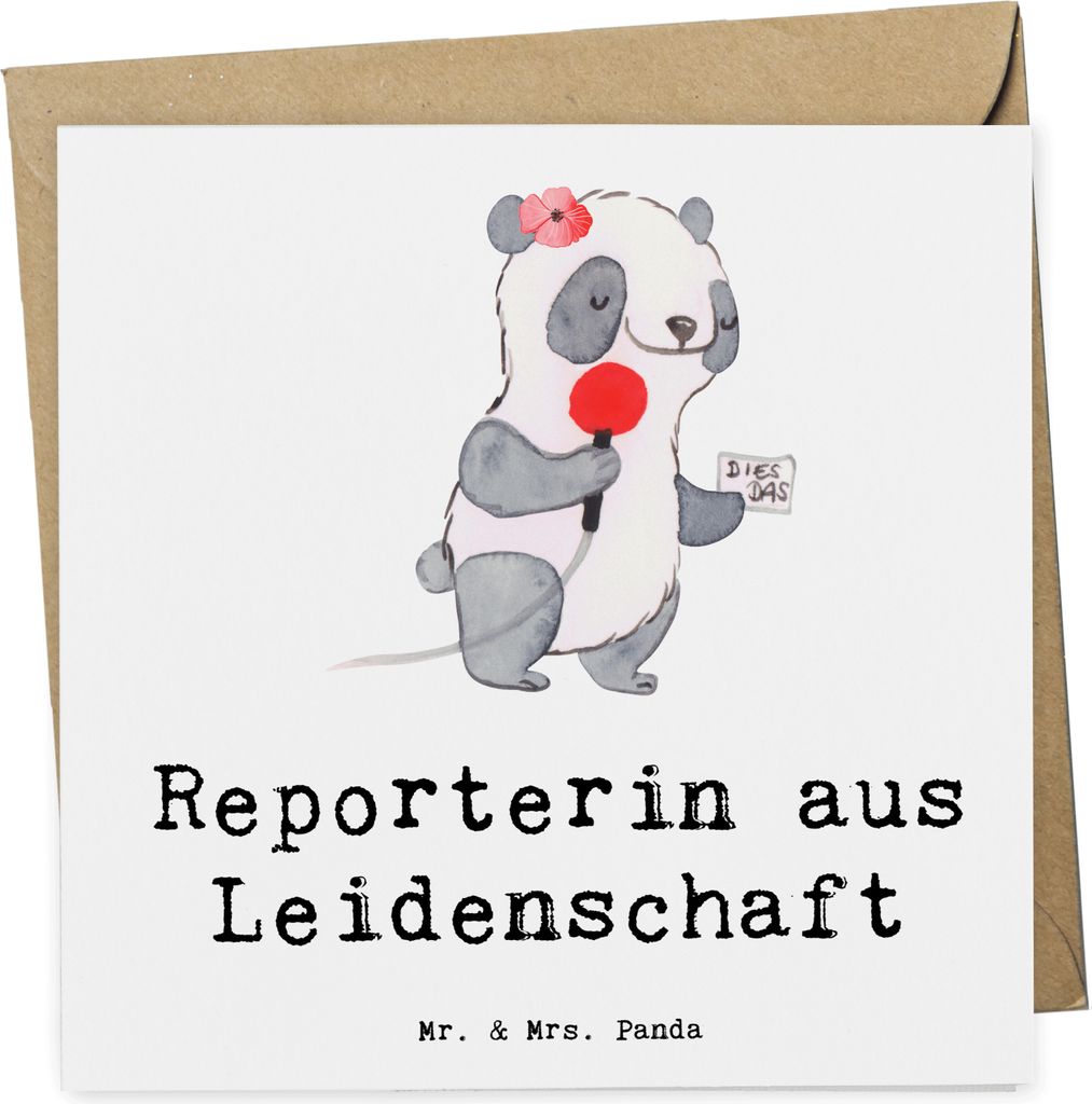 Mr. & Mrs. Panda Grußkarte Reporterin Leidenschaft - Weiß - Geschenk, Glückwunschkarte, faltkarte, anlasskarte, Klappkarte, doppelkarte