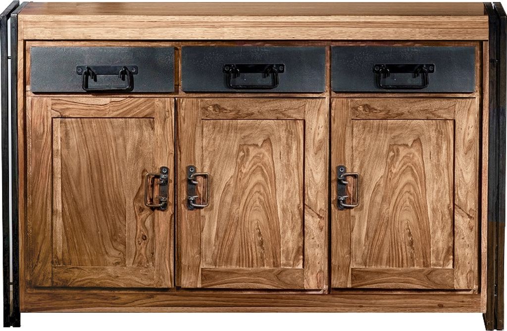 SIT Möbel Sideboard | aus Akazie-Holz | 3 Schubladen und 3 Türen | natur mit antikschwarz | B 140 x T 40 x H 90 cm | 09203-01 | Serie PANAMA