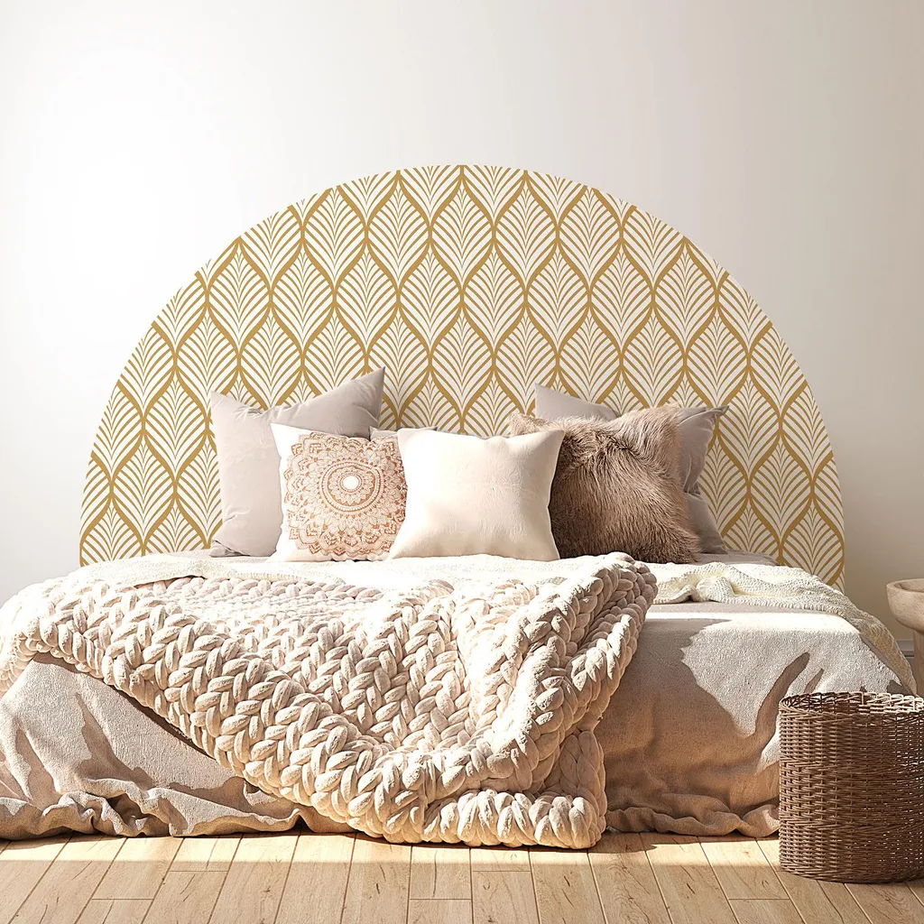 Tête de lit adhésive motif végétal feuilles mat 220x130 cm grand lit