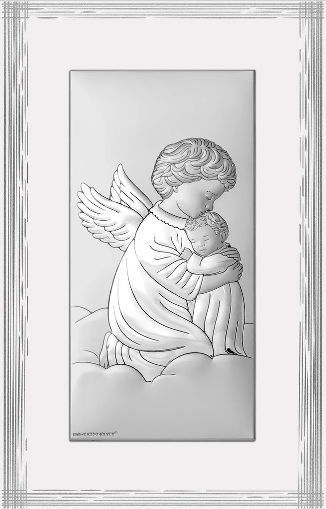 Quadro Angelo Custode Moderno Argento 9x15,5 cm | Regalo Nascita BC6763/2FB