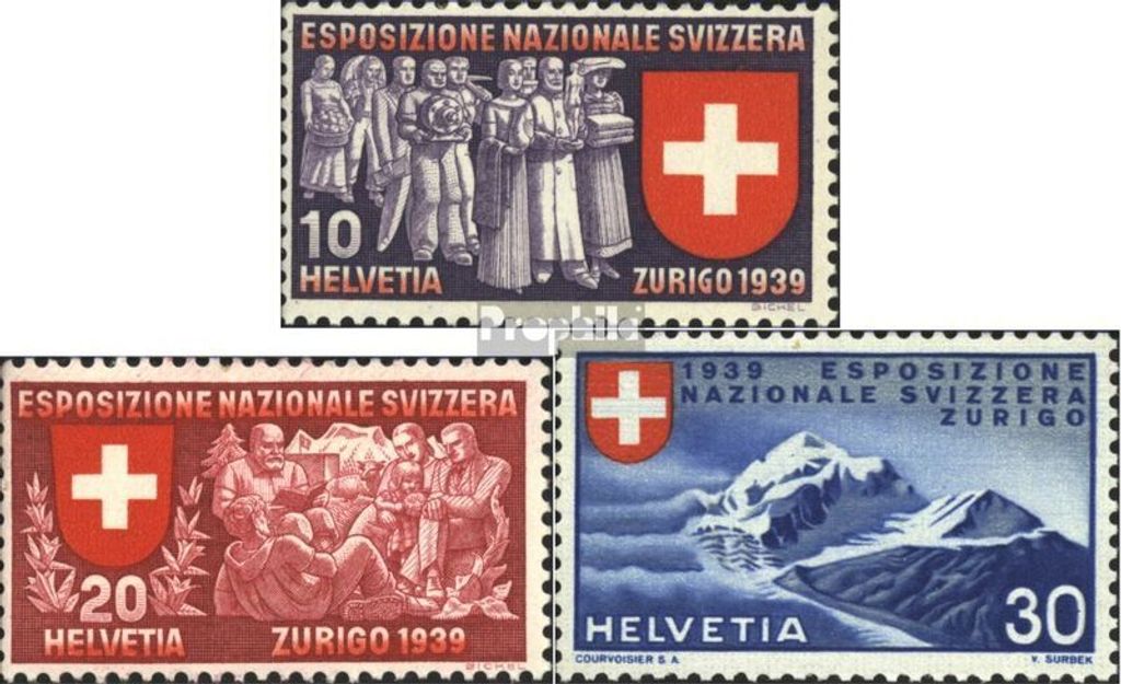 Briefmarken Schweiz 1939 Mi 341-343 postfrisch Landesausstellung