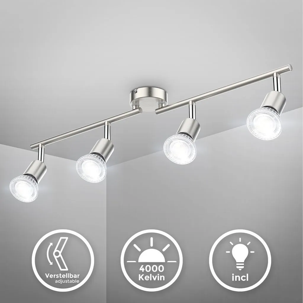 B.K.Licht Faretti LED Soffitto 4 Luci GU10 Nichel Opaco Moderna