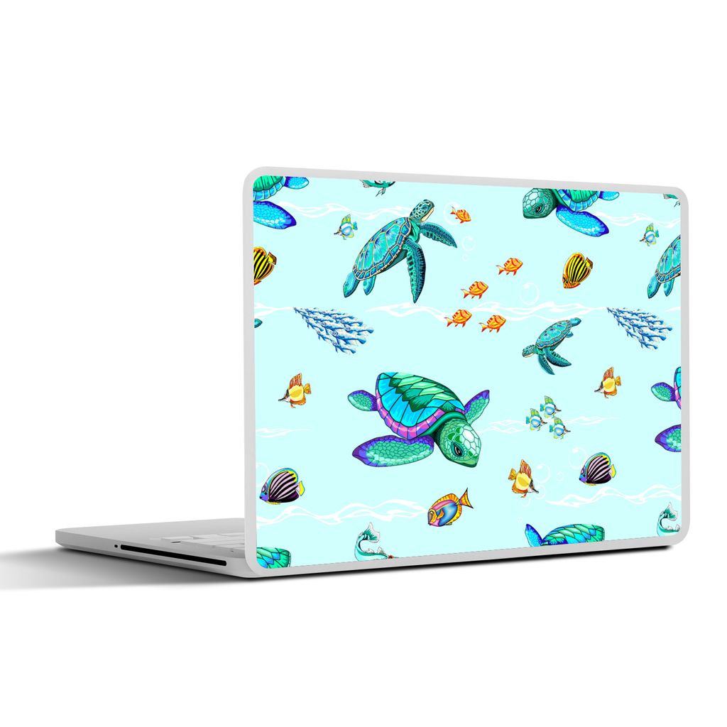 MuchoWow Laptop Aufkleber Sticker Cover Regenbogen - Schildkröte - Fisch - Wasser - Muster 32.5x23.5 cm - Sticker für Laptop - Selbstklebend