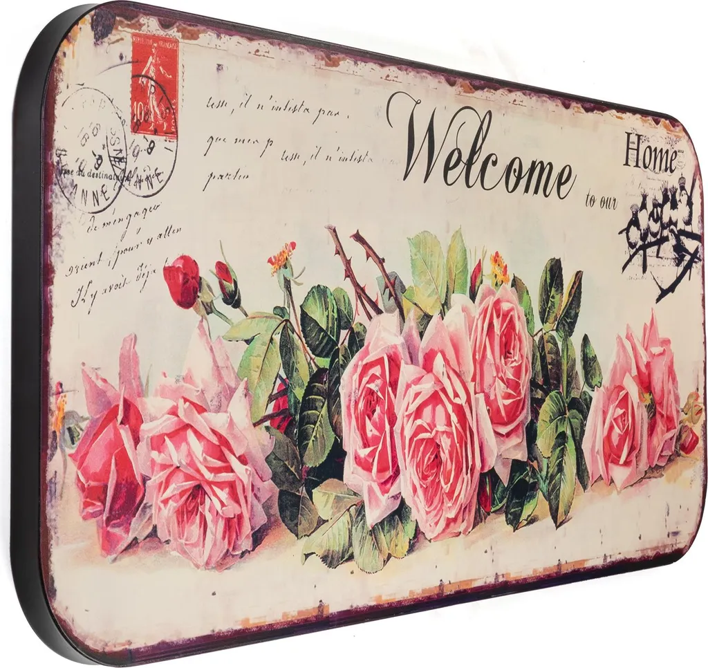 Cartello di latta Moritz XXL Welcome flowers 100 x 46,5 Vintage retro nostalgia decorazione in metallo