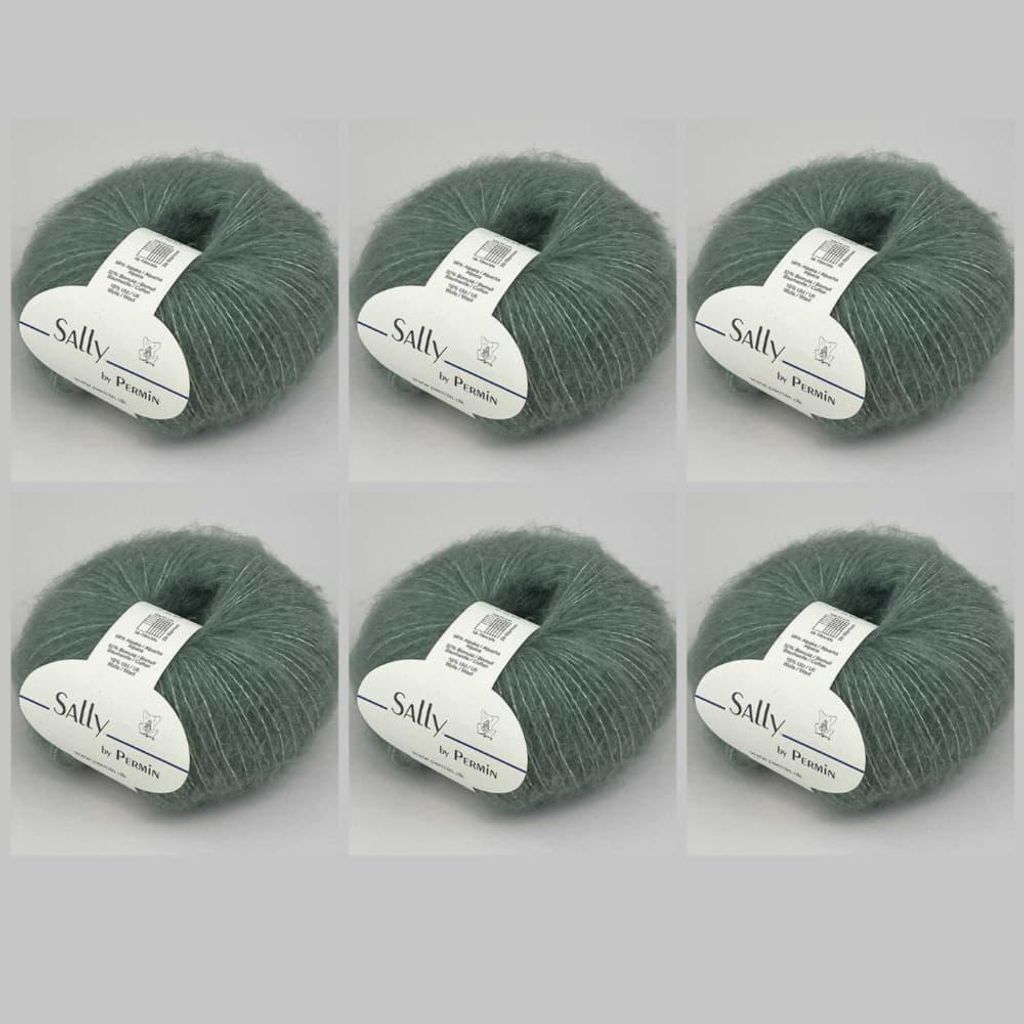 6x Sally by Permin – Fluffiges Garn aus Superfine Alpaka, Baumwolle & Merino (175m/50g) (12 salbei)