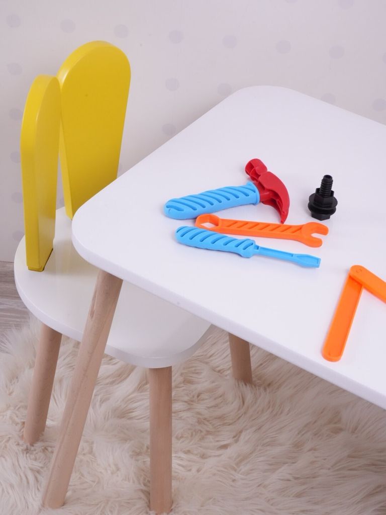 Skye Decor, Bunny One Chair Set - Yellow, White, Tischset für Kinder, Gelb, 100 % MDF, 50 x 45 x 60 cm