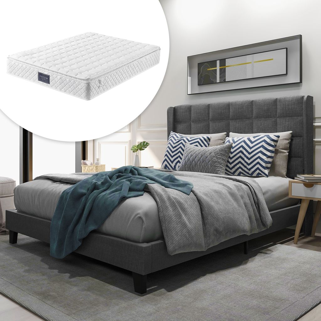 MODFU Polsterbetten 140*200 cm Doppelbett Bettrahmen(mit Matratze), Grau