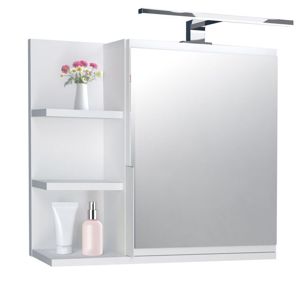 Spiegelschrank 60x50 Weiß, Badezimmerschrank mit Ablagen, Produktbild 