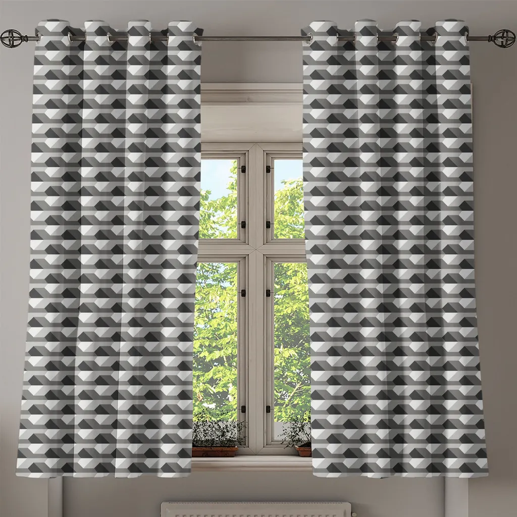 Rideau Géométrique Haute Qualité 2 Panneaux Impression Numérique Gris