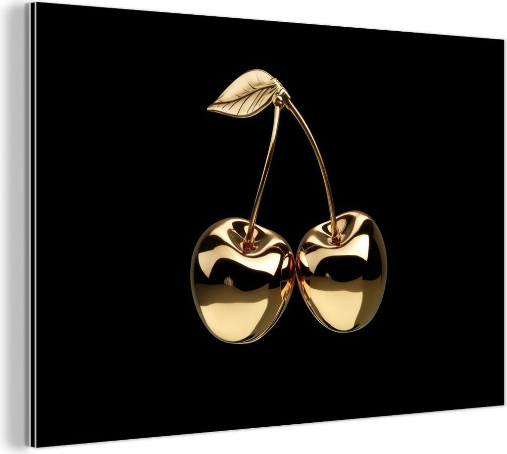 MuchoWow Wanddekoration Metall Metallbild Wandkunst 120x80 cm Kirsche - Schwarz - Gold - Chrom MuchoWow Aluminium Gemälde - Alu Bild