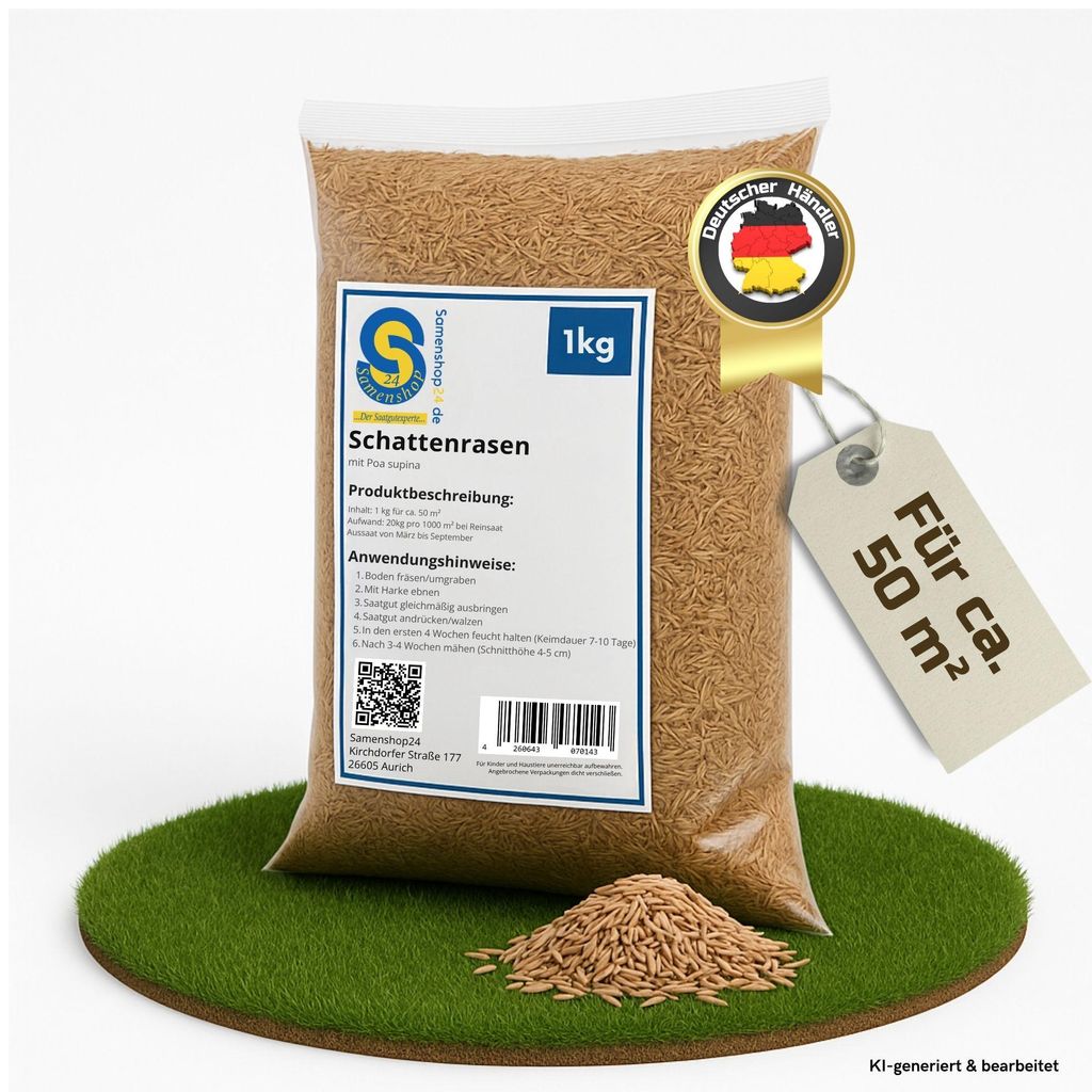 Samenshop24® Schattenrasen mit Poa supina 1kg für 50m² Produktbild 