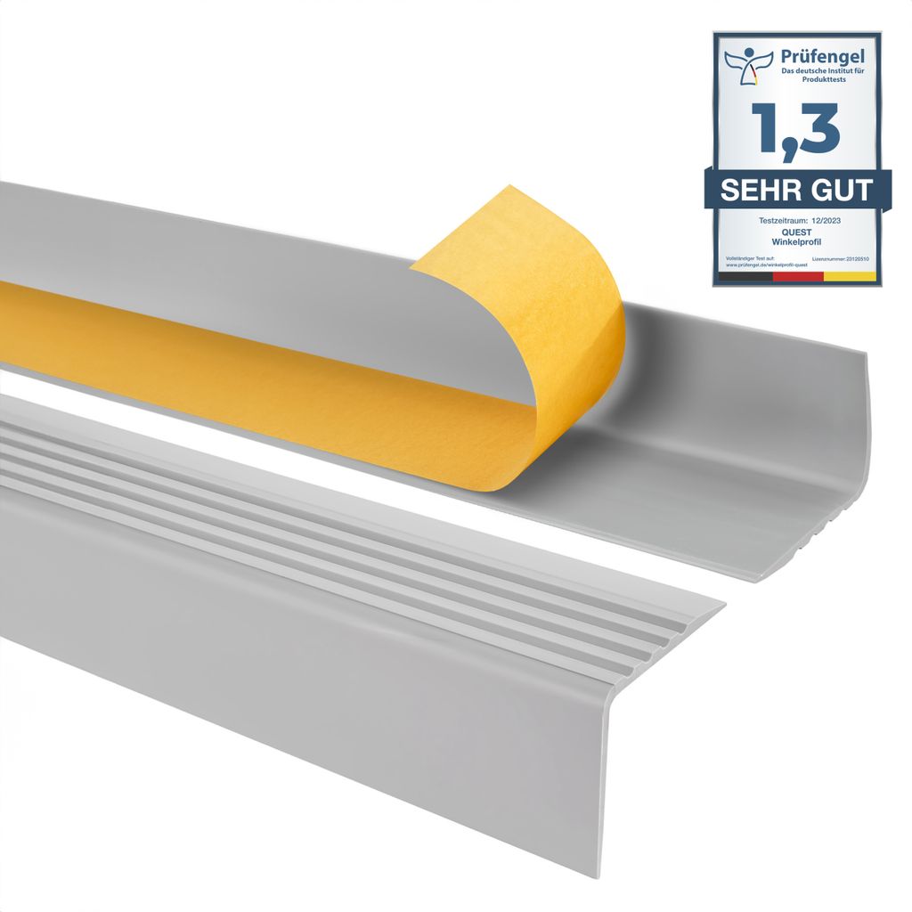 Treppenkantenprofil Selbstklebend 50x42 mm, Antirutsch Treppenprofil PVC für Treppenstufen RGP, hellgrau, 150 cm | QUEST