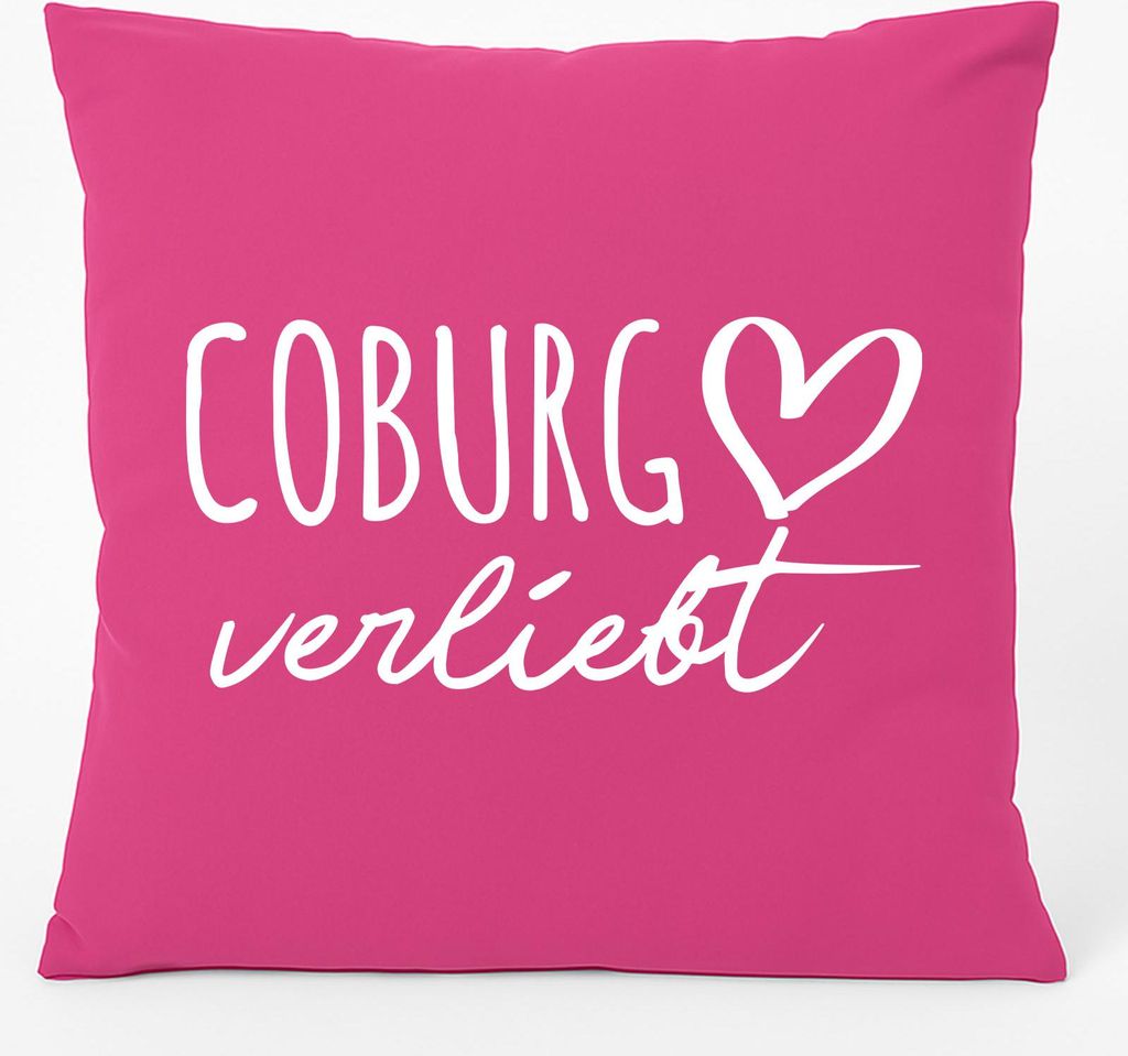 Huuraa Kissen Coburg verliebt 40x40cm mit Füllung Fuchsia Baumwolle Dekokissen Geschenkidee