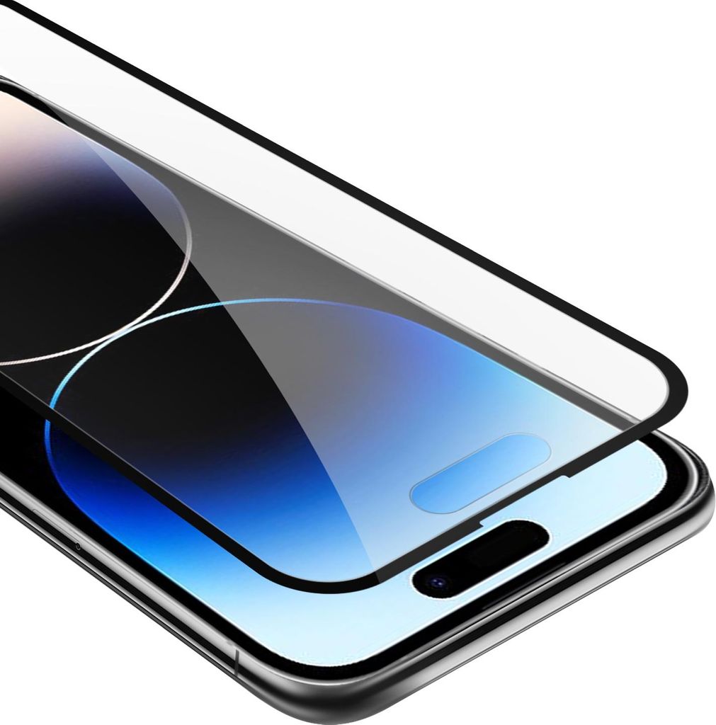 Cadorabo Panzerfolie für Apple iPhone 14 PRO Schutzfolie in Schwarz Vollbild Folie Tempered Display Schutzglas