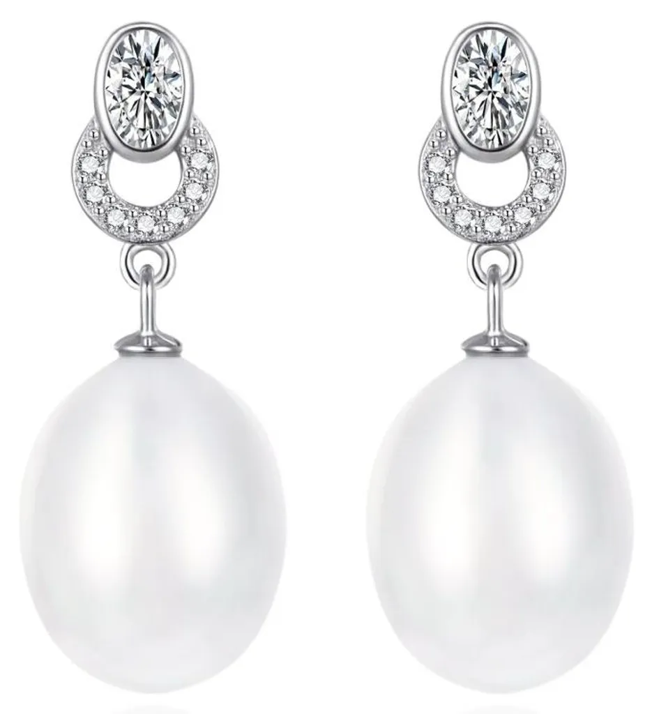 Boucles d'oreilles pendantes perles et zircons en argent véritable