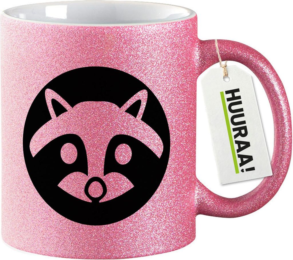 Huuraa Glitzertasse Waschbär Kopf Silhouette 330ml Pink Keramik Kaffeebecher Geschenkidee