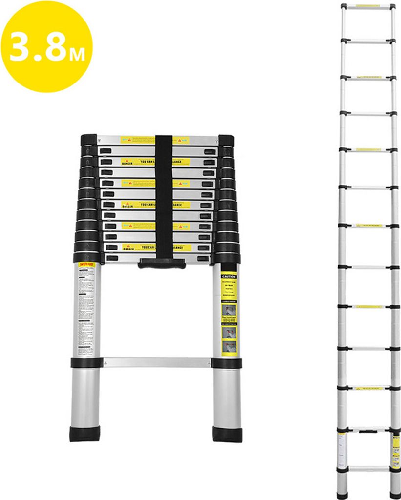 TolleTour Teleskopleiter 3.8m Stehleiter Mehrzweckleiter Alu Multifunktionsleiter Ausziehleiter