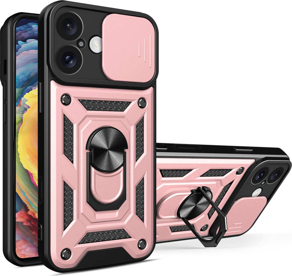 iPhone 16 / 16 Plus Panzerhülle in Rosegold – Mit Kameraschutz und Ringhalter