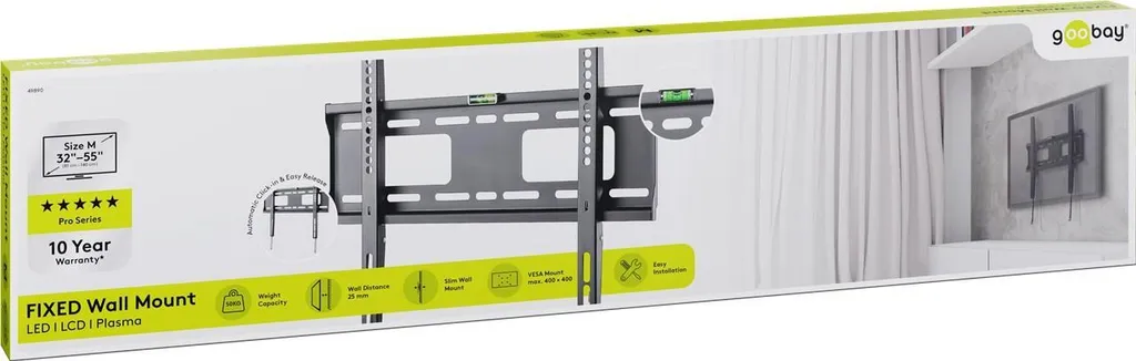 Goobay 49890 Support TV Mural Inclinable pour Écran 139,7 cm 55 Pouces