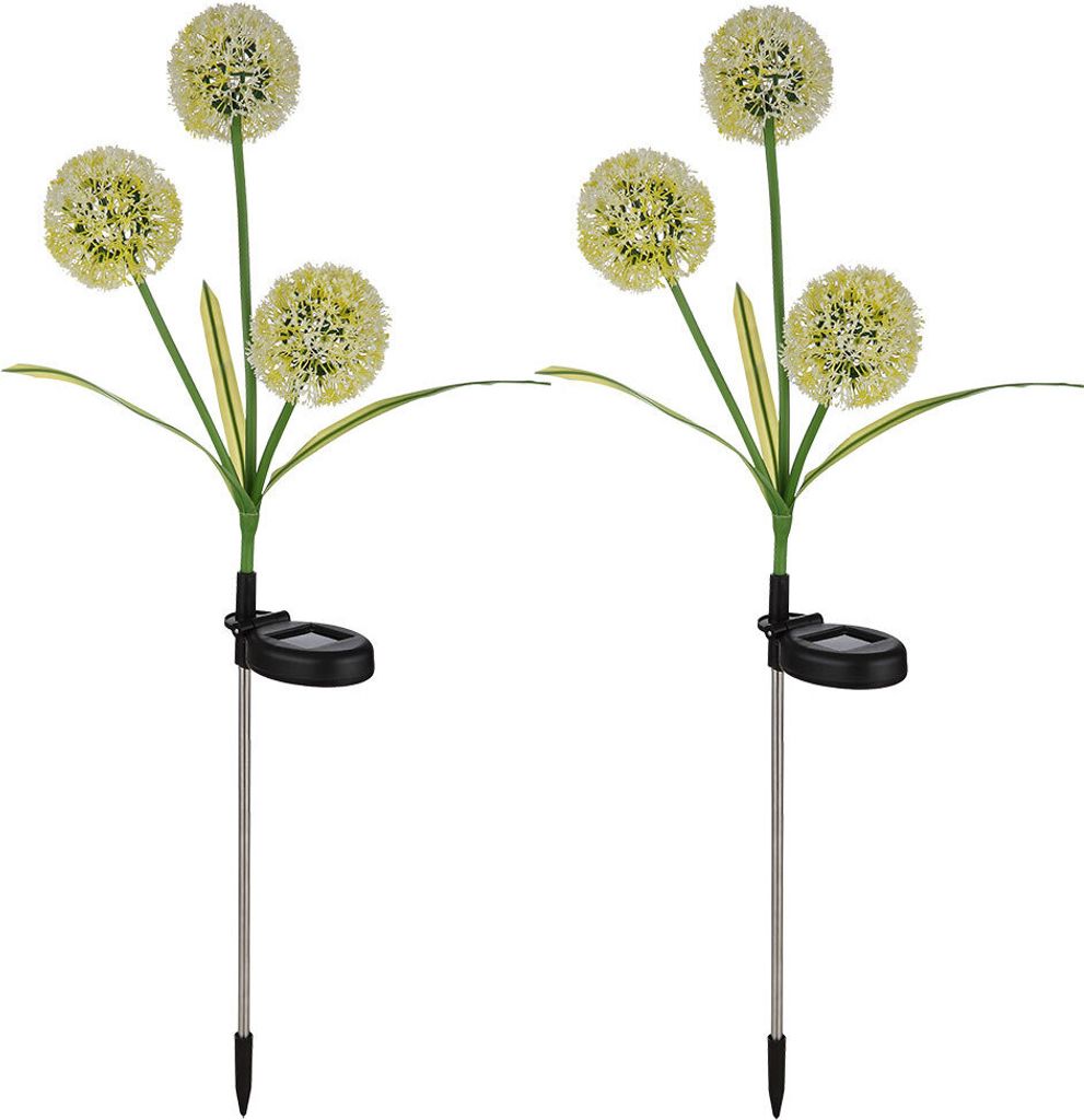 2er Set LED Solarleuchte, Pusteblume gelb, Edelstahl, H 75 cm