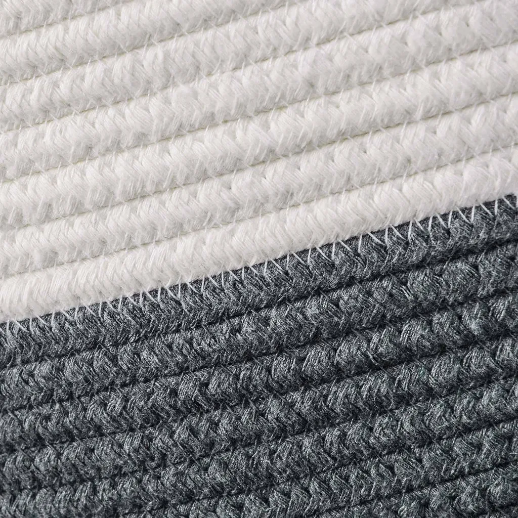 Panier en corde de coton gris-beige avec poignées - Texture Douce - 5