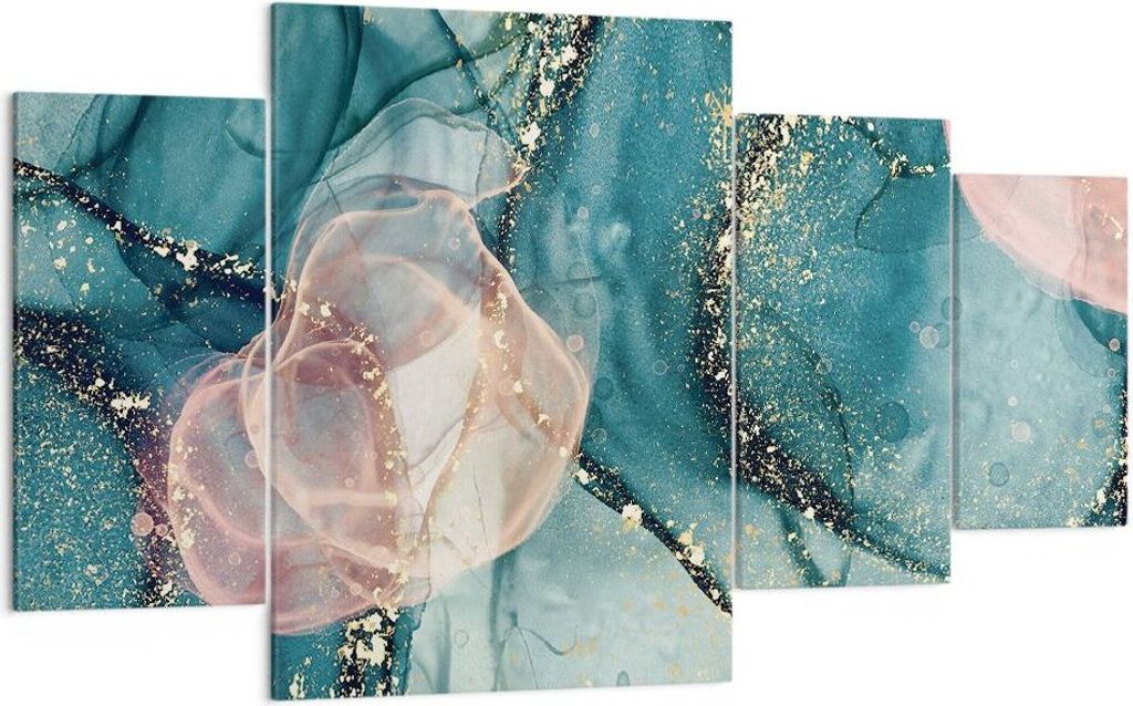 Bild auf Leinwand - Leinwandbild - 4 Teile - Flüssigkeit Gold Rosa - 160x90cm - Wand Bild - Wanddeko - Wandbilder - Leinwanddruck - Bilder - Wandd...