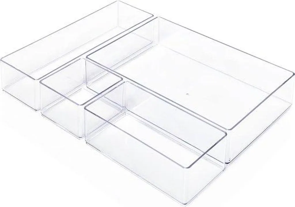 Organisateur de maquillage transparent 4 pièces avec base antidérapante