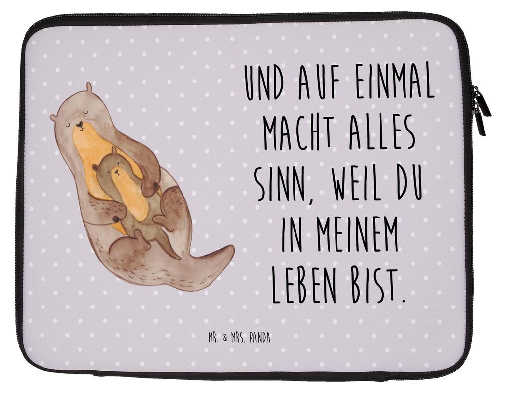 Mr. & Mrs. Panda Hülle Laptop Otter Kind 27 x 36 cm - Grau Pastell - Geschenk, Seeotter, Tasche, Laptophülle, Sleeve, Baby, Familie, Mutter, Lapt...