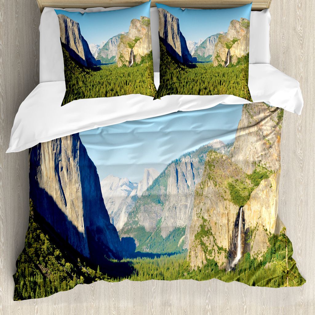 ABAKUHAUS Yosemite Bettbezug, EL Kapitän Scenery USA, Milbensicher Allergiker geeignet mit Kissenbezügen, 200 cm x 200 cm - 80 x 80 cm, Grün blau