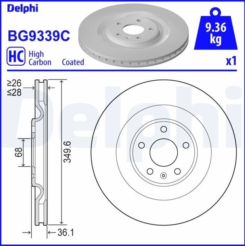 2x DELPHI Bremsscheibe BG9339C für VW Touareg (CR7) für Produktbild 