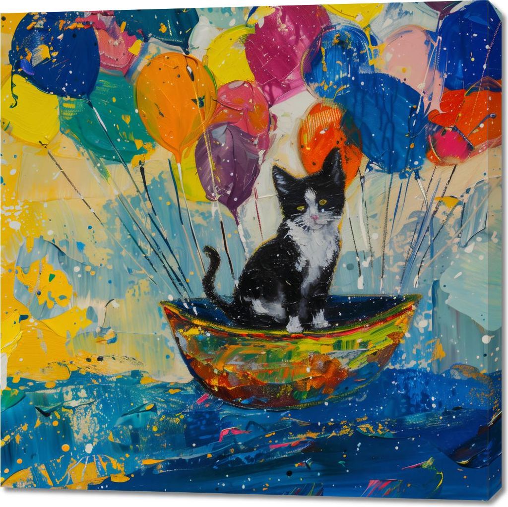 Bild 100x100cm Katze im Boot