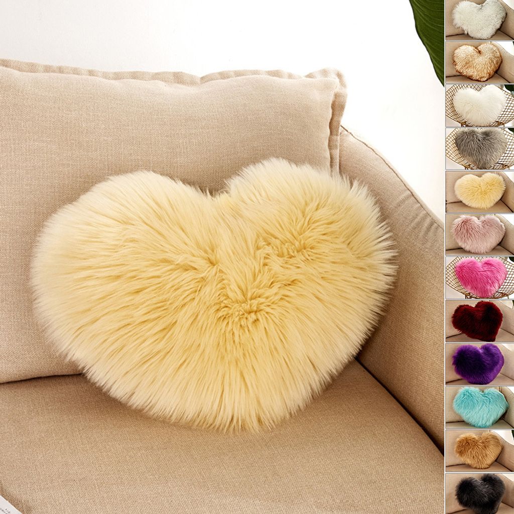 1x Herzform Kissenbezug 40x50cm, Plüsch Flauschig Kissen Zierkissenbezüge Dekokissen Sofakissen Mit Füllung Und Bezug, Beige