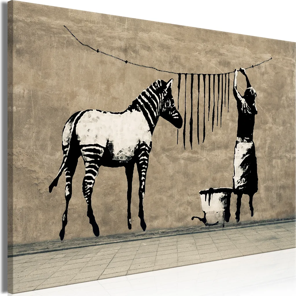 Decorazione Murale Banksy Zebra - Quadro 120x80 Stampa su TNT