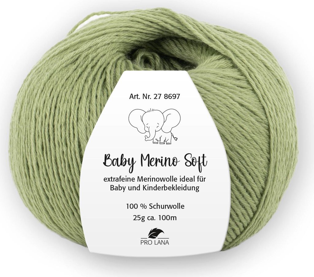 A ball of green yarn with a label attached.