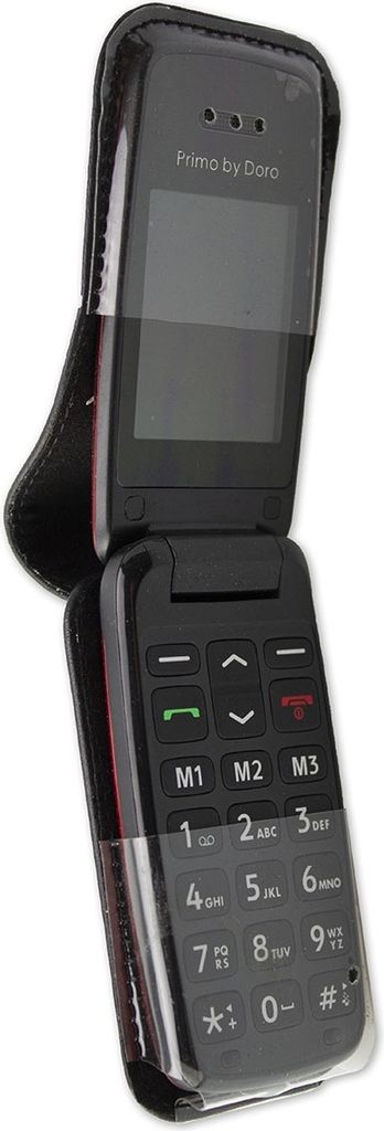 caseroxx Ledertasche mit Gürtelclip kompatibel mit Doro Primo 401 aus Echtleder, Tasche mit Gürtelclip und Sichtfenster