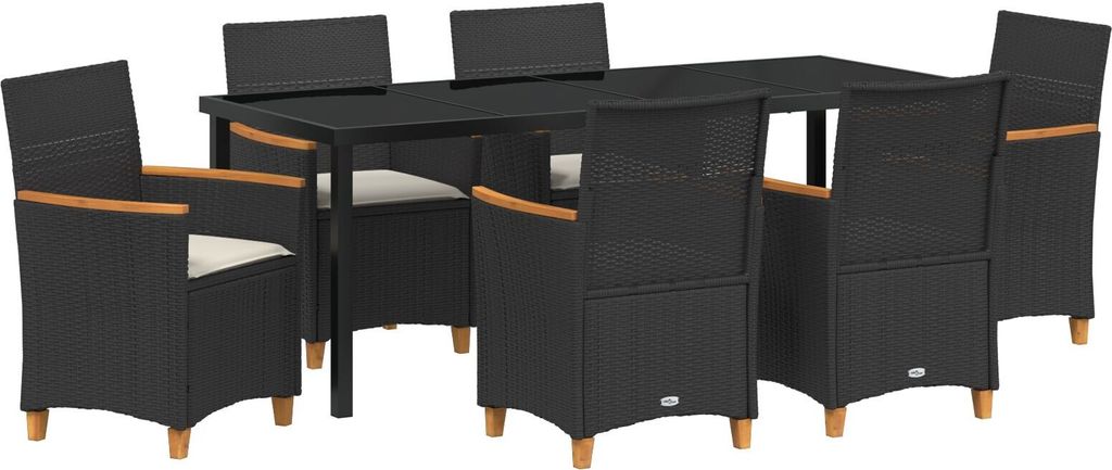 Best Möbel 7-teiliges Garten-Ess-Set mit Kissen Schwarz Poly-Rattan - Gartenstühle CHY581812