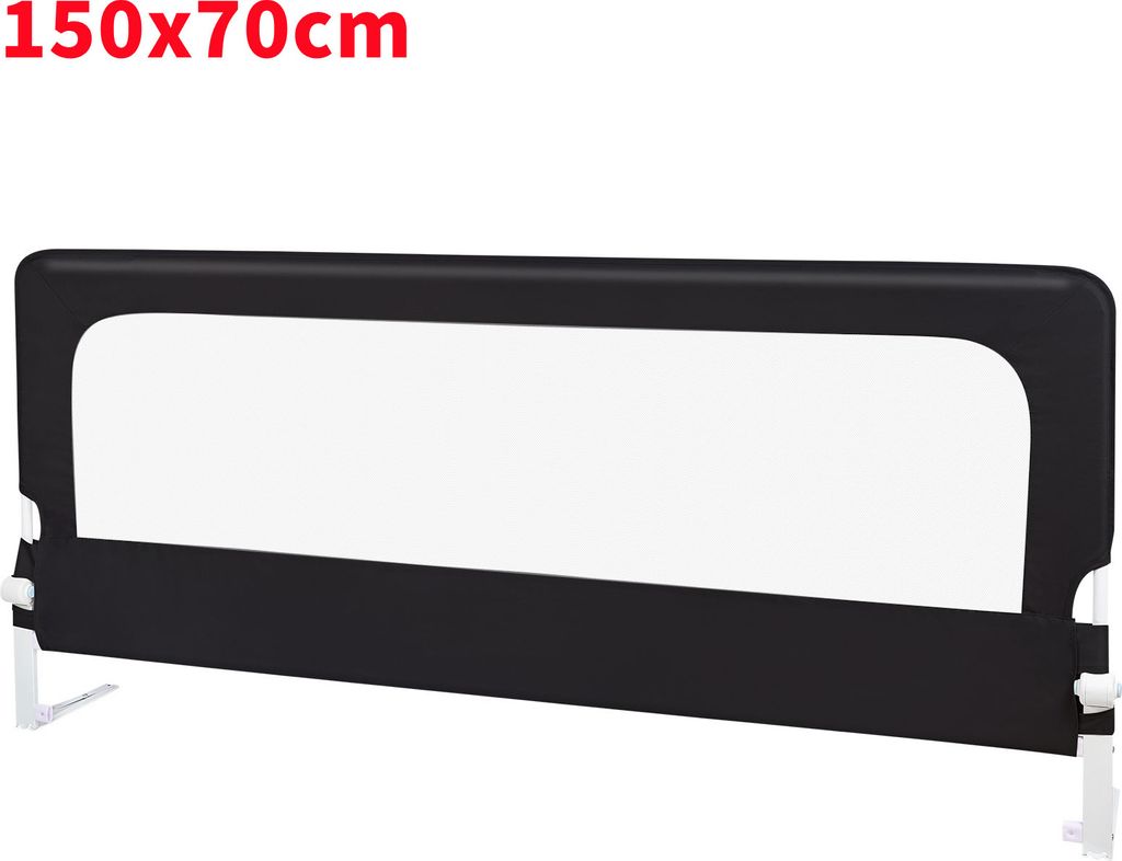 150cm Baby Bettgitter Klappbar,Kinderbettgitter Bettschutzgitter Rausfallschutz Fallschutz Bett Höhenverstellbar für Baby Schwarz
