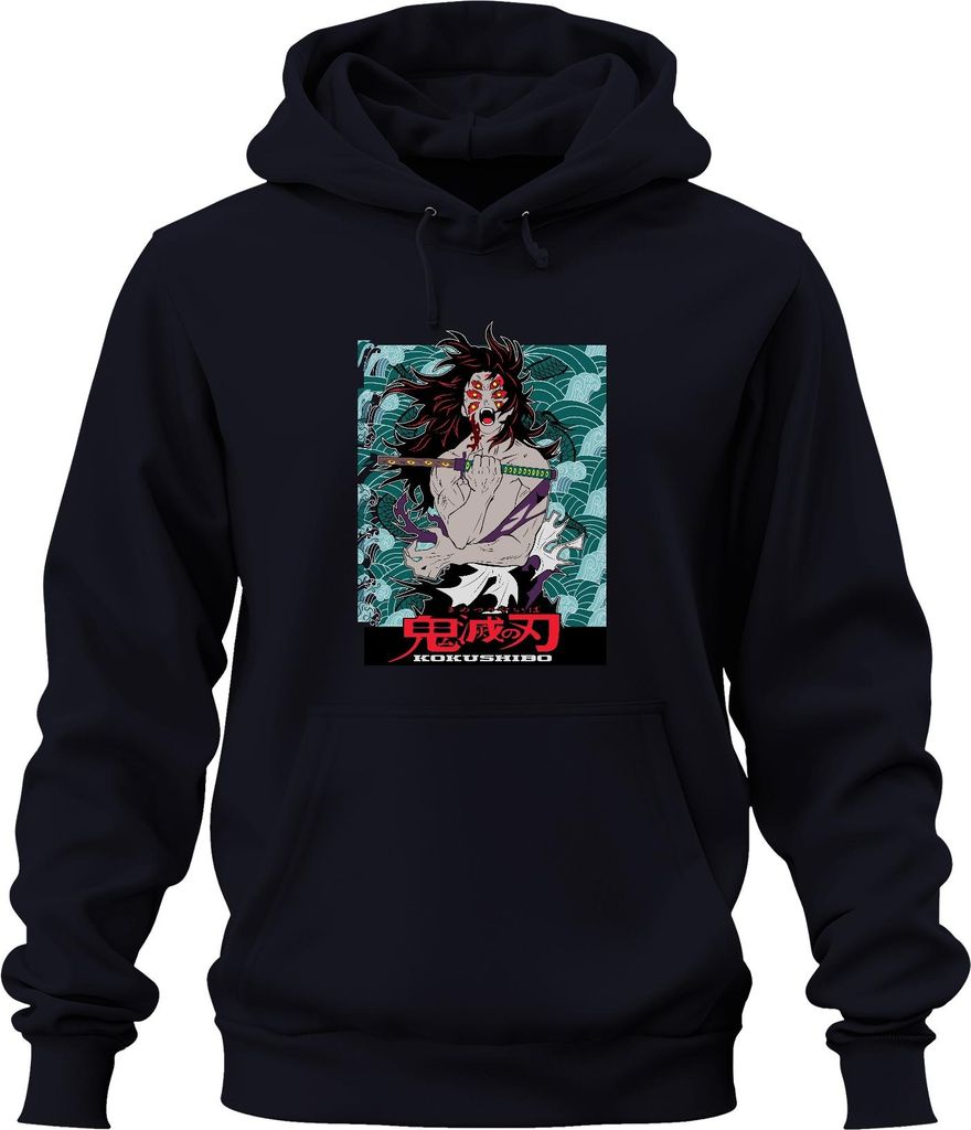Kokushibo Dämon Schwert sechs Augen Anime Geschenk Halloween Uni Hoodie Kapuzenpullover, Navy, S