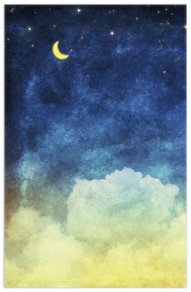 Wallario Premium Teppich, Größe 90 x 140 cm, Wolkenhimmel mit Mond und Sternen
