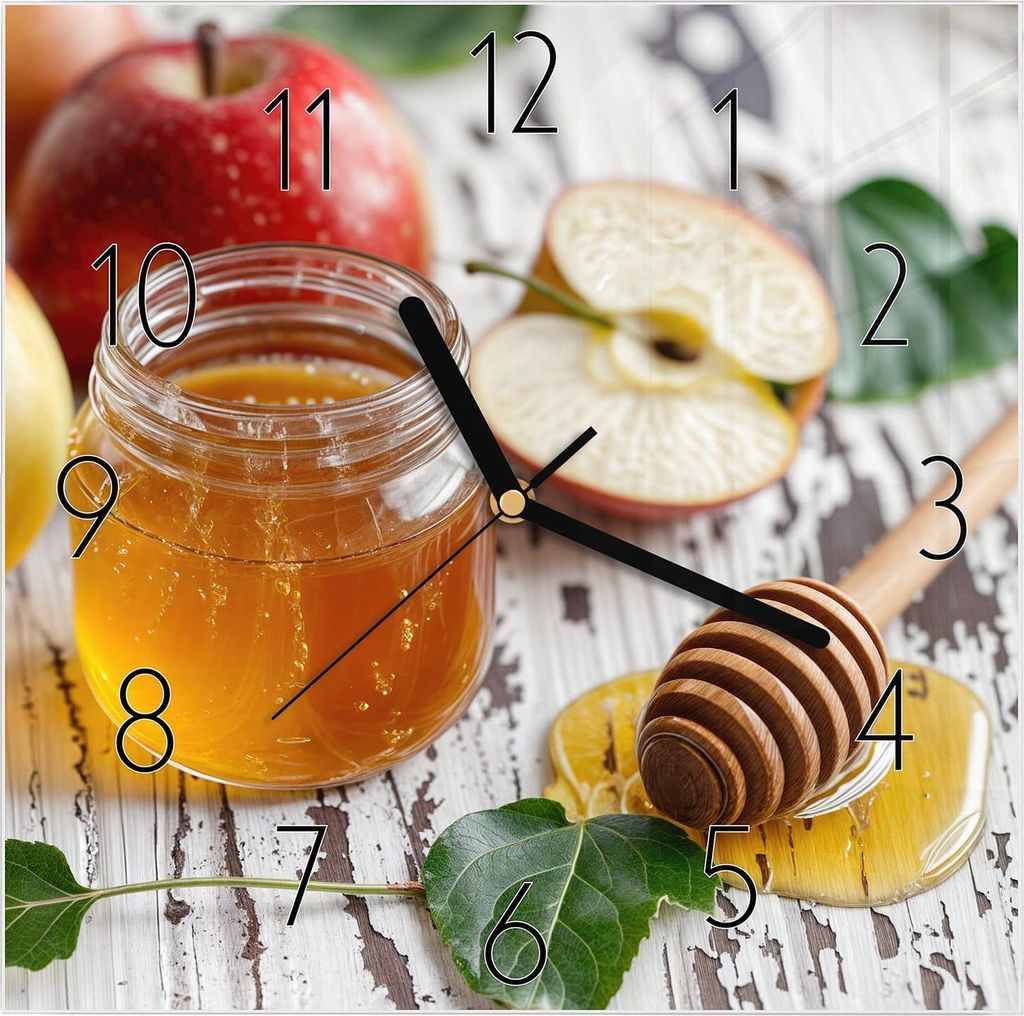 Wanduhr aus Glas mit Motiv Äpfel und Honig- 30 x 30 cm - inkl. Aufhängesystem