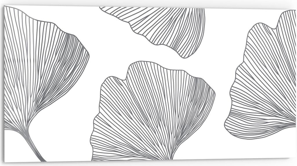 DEQORI Küchenrückwand Glas 80x40 cm 'Skizzierte Ginkgoblätter' Spritzschutz Bad Rückwand
