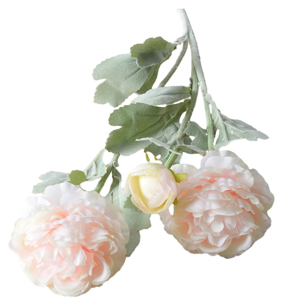 Künstlicher Ranunkelstrauß aus Kunstseide mit 2 voll erblühten Köpfen und 1 Knospe für Blumenarrangements, Hochzeits- und Event-Tischdekorationen