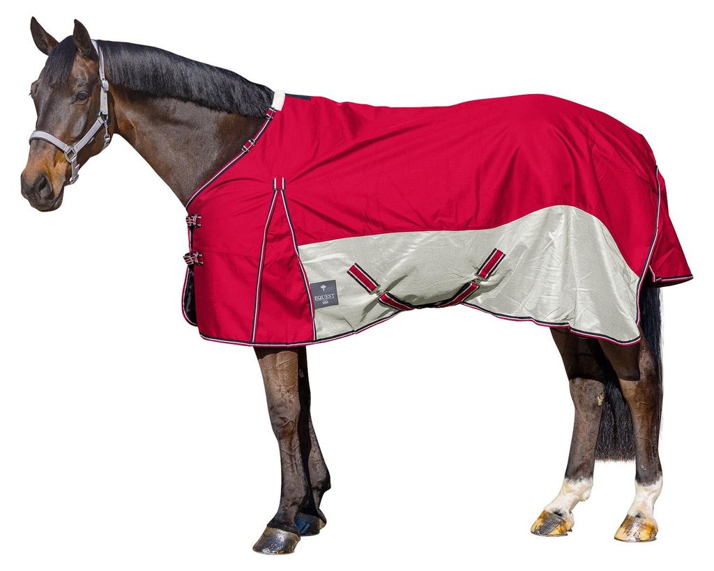 EQuest Sommerdecke Breeze für Pferde, Rot/Grau - S / 125 cm