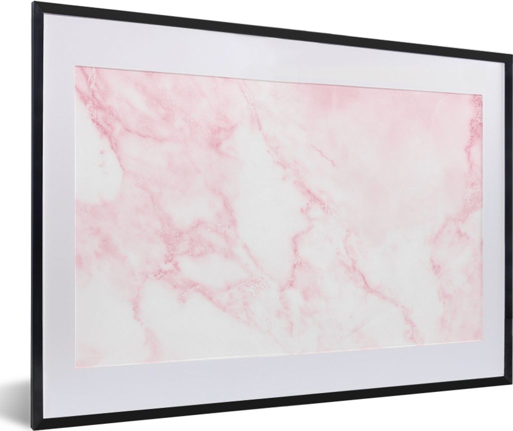 MuchoWow Gerahmtes Poster Marmor - Weiß - Rosa - Chic - Marmoroptik 60x40 cm - Poster mit Schwarzem Bilderrahmen Wandposter Rahmen Foto Bilder -...