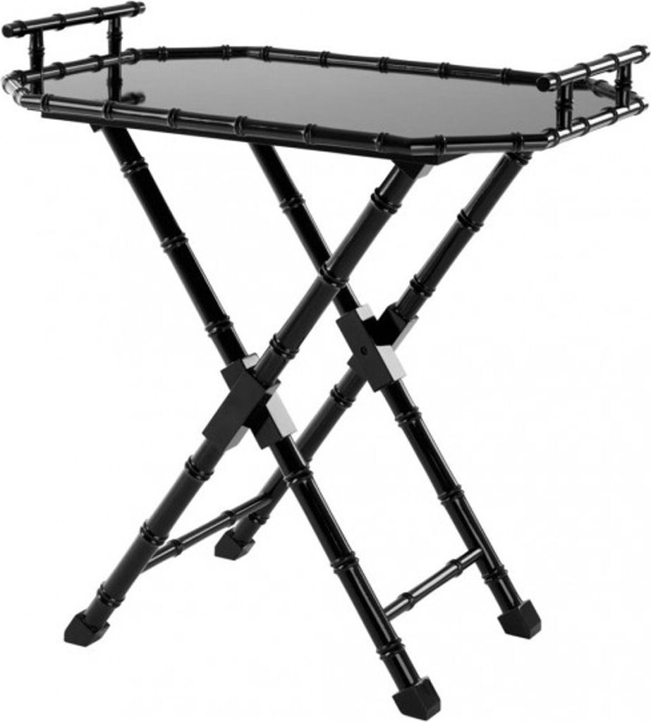 Casa Padrino Luxus Bar Tisch Schwarz Bambus Design mit abnehmbaren Tablett Schwarz hochglanz - Neoklassisch - Hotel Restaurant Möbel