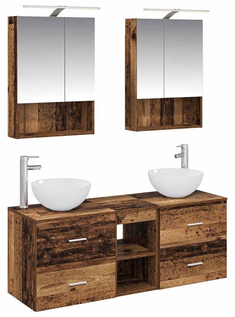 vidaXL Badezimmermöbel-Set 5 pcs Altholz Ingenieurholz und Glas