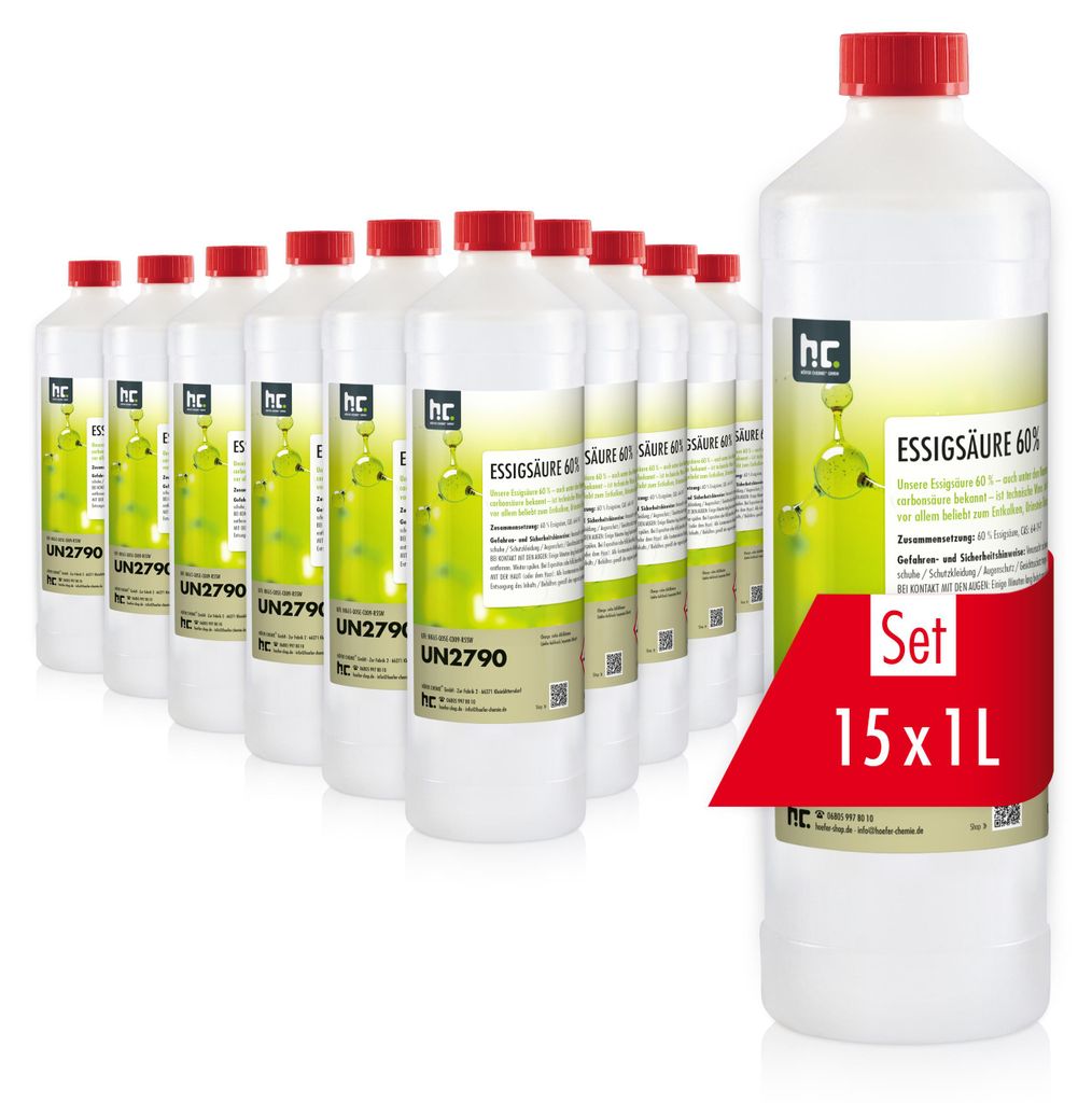 15x 1 Liter Essigsäure 60% in Flaschen Produktbild 