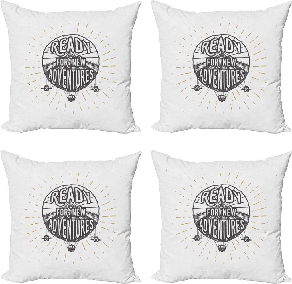 ABAKUHAUS Sprichwort Kissenbezug Set (4 Stück), Motivation Abenteuer, Moderner Doppelseitiger Digitaldruck, 50 cm x 50 cm, Schwarz und weiß