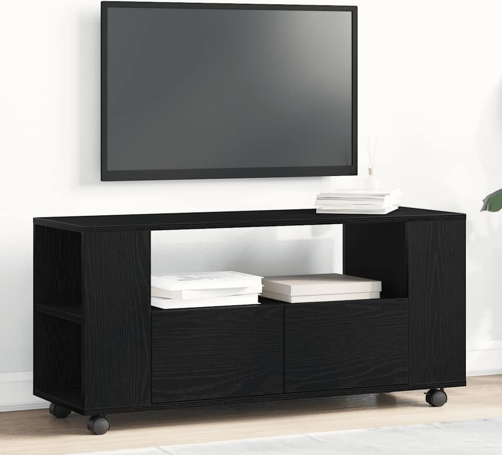Maison Exclusive - TV-Schrank mit Rollen Schwarz Eichen-Optik 102x34,5x43cm
