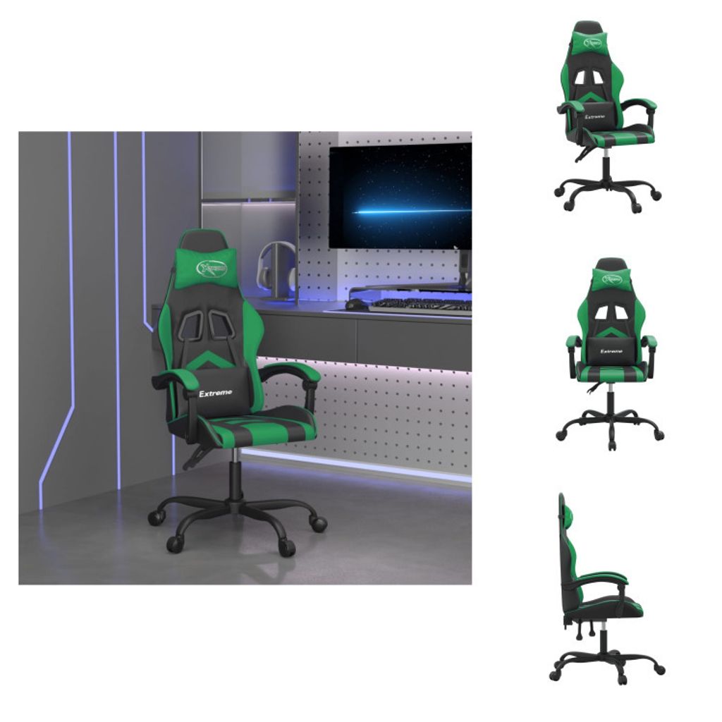 vidaXL Gaming-Stuhl Drehbar Schwarz und Grün Kunstleder - Gaming-Sessel